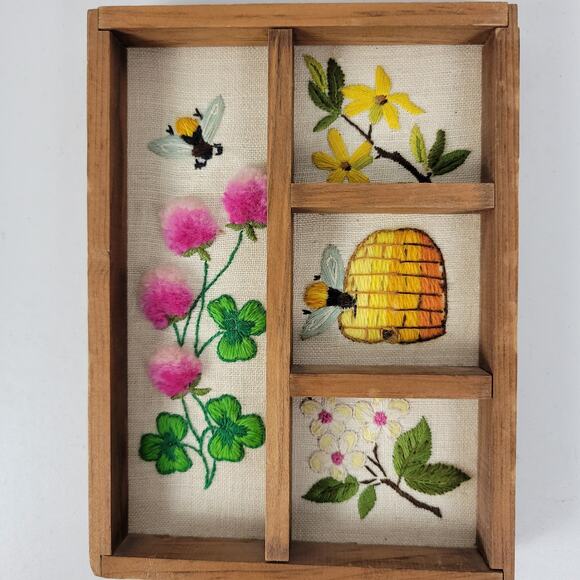 Vtg Bucilla Completed Creative Needlecraft Making Honey Shadow Box Hutch Bee - Picture 8 of 10